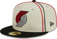 New Era Men's New Era Cream/Black Portland Trail Blazers Piping 2-Tone 59FIFTY Fitted Hat