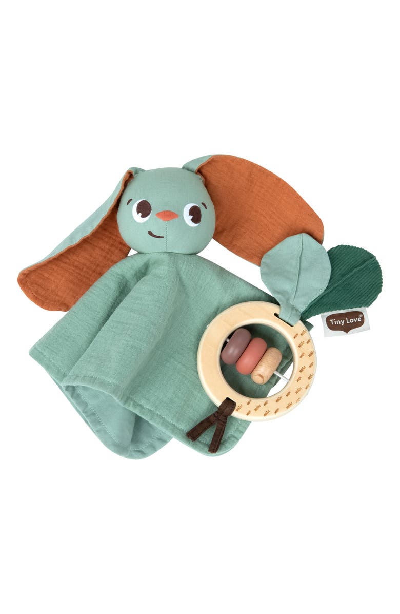 TINY LOVE Soft Bunny Lovey & Wooden Rattle Set, Main, color, Garden Of Adventure Collection
