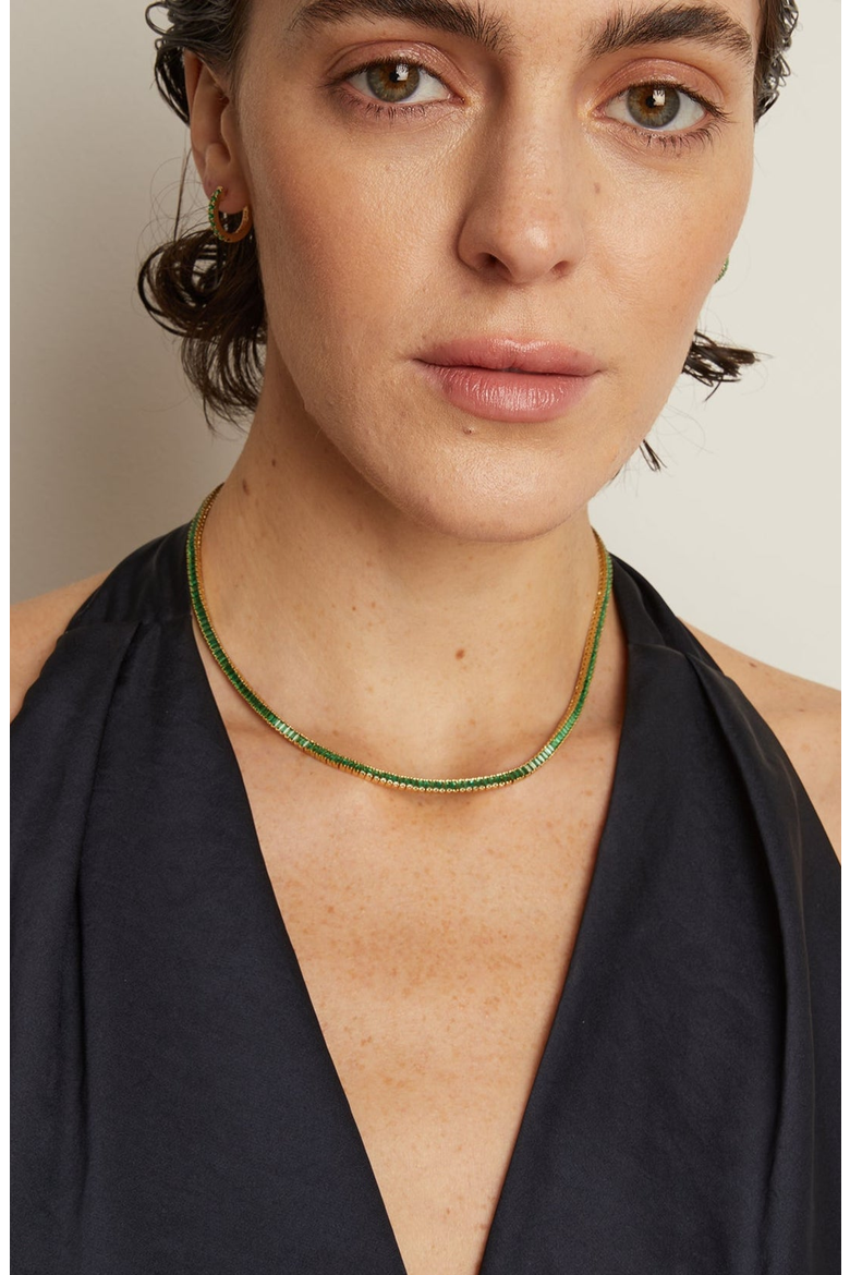 Lab Grown Green Emerald Baguette Tennis Necklace, Alternate, color, Green Emerald