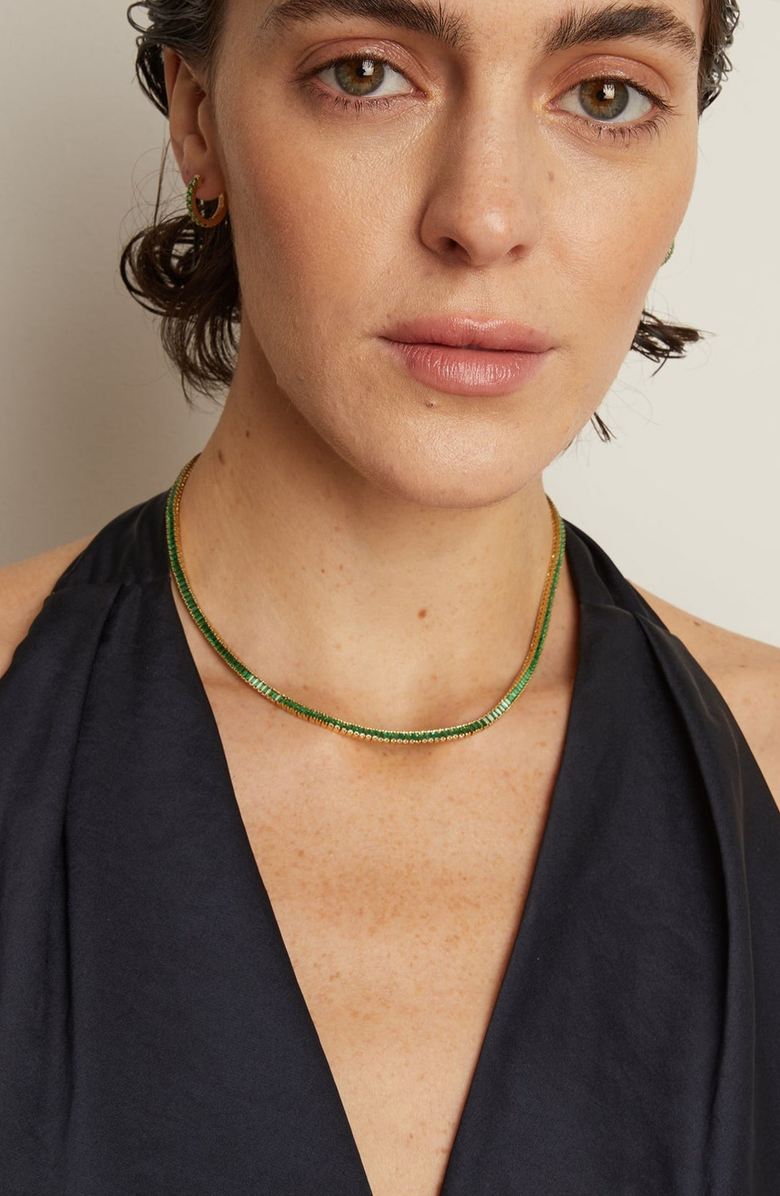 Aurate New York Lab Grown Green Emerald Baguette Tennis Necklace, Alternate, color, Green Emerald