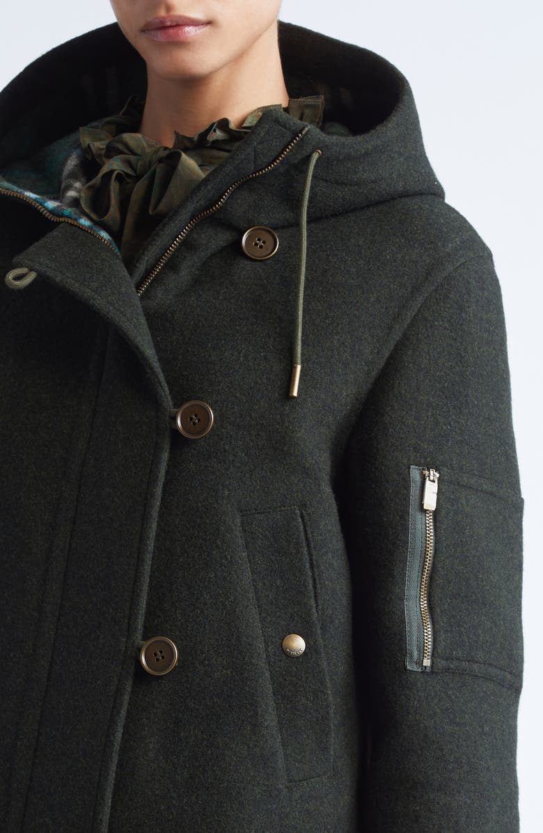 Burberry Wool Felt Hooded Jacket, Alternate, color, Green Melange