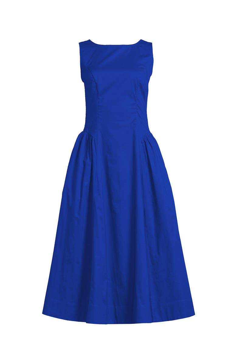 Lands' End Poplin Boatneck Midi Dress, Alternate, color, Vibrant Lapis
