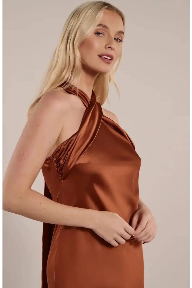 Roma Halter Neck Dress, Alternate, color, Cinnamon