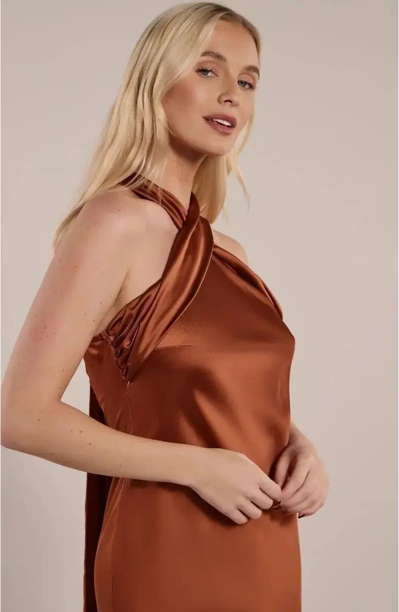 Rewritten Roma Halter Neck Dress, Alternate, color, Cinnamon