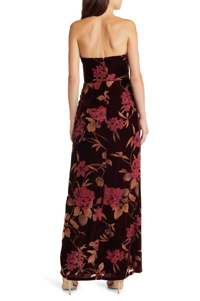 Exquisite Floral Velvet Burnout Strapless Gown, Alternate, color, PLUM PURPLE FLORAL PRINT