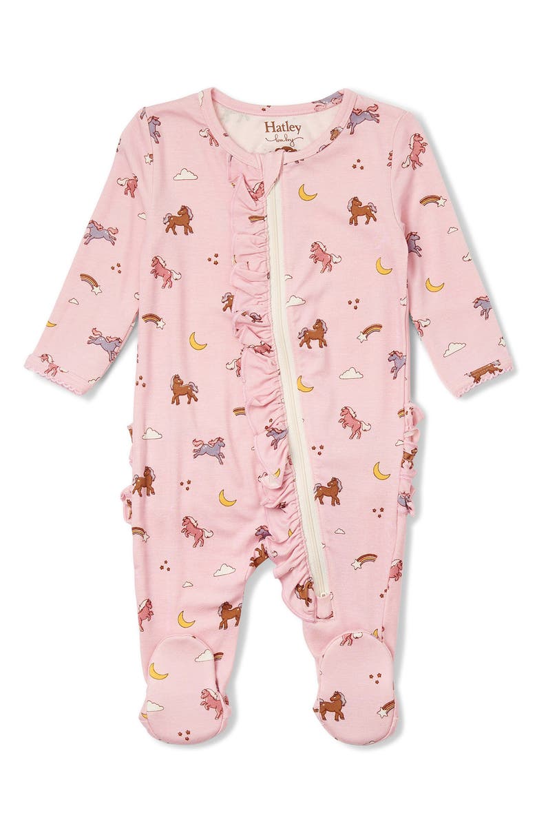 Hatley Ponies Ruffle Footie, Main, color, Marys Rose