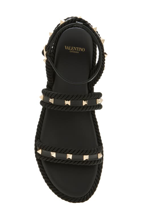 Valentino Garavani Rockstud Ankle Strap Flat Sandal In Black