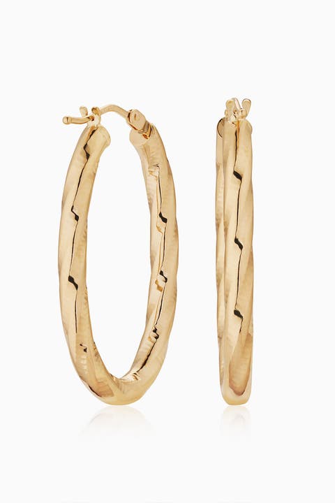 14K Yellow Gold Goddess Oval Hoops
