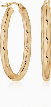 Oradina 14K Yellow Gold Goddess Oval Hoops