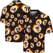 PLEASURES Men's PLEASURES Black Philadelphia Phillies Flame Fireball Button-Up Shirt