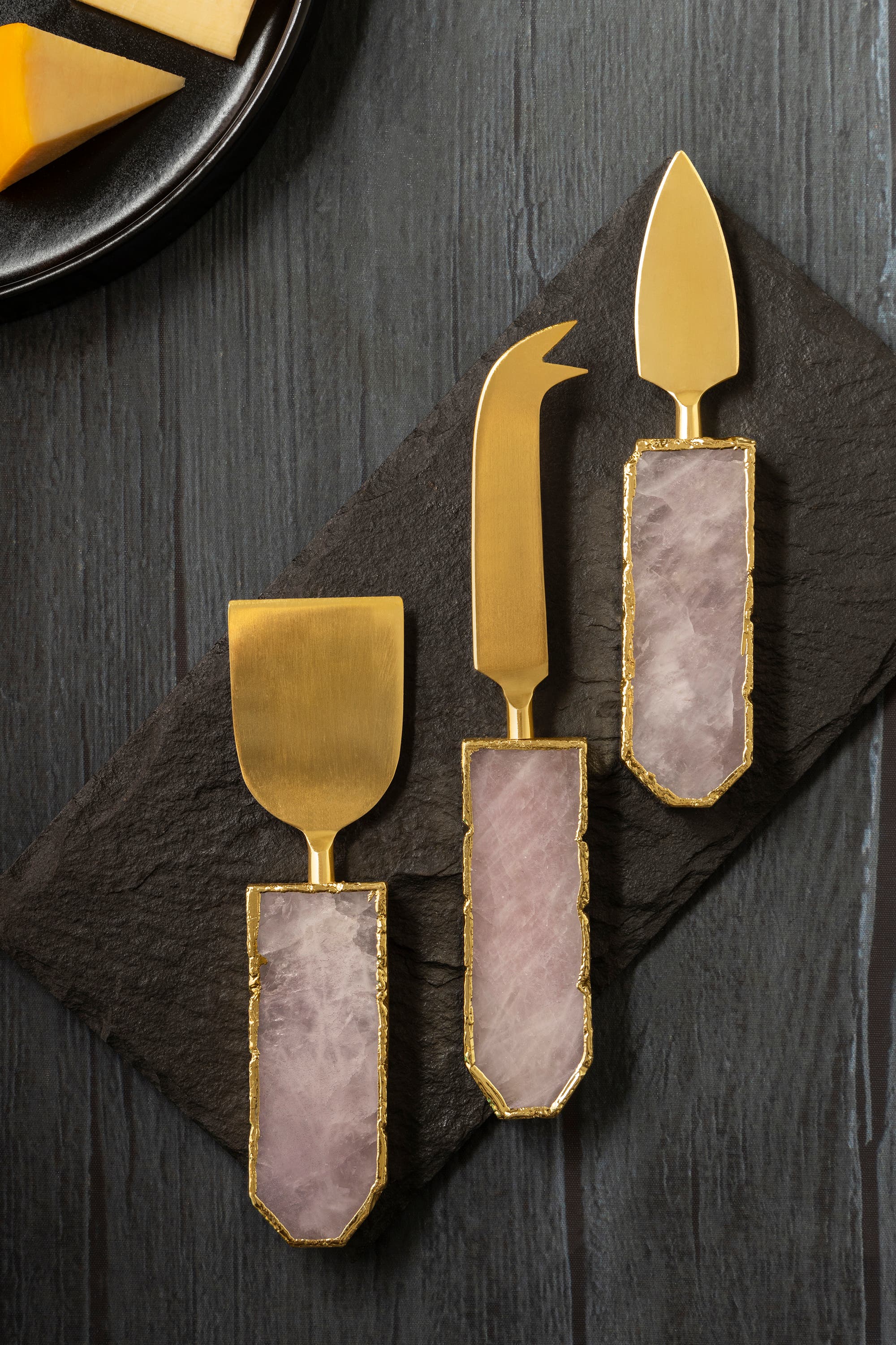 GAURI KOHLI Brittany Cheese Knives in Rose Quartz 