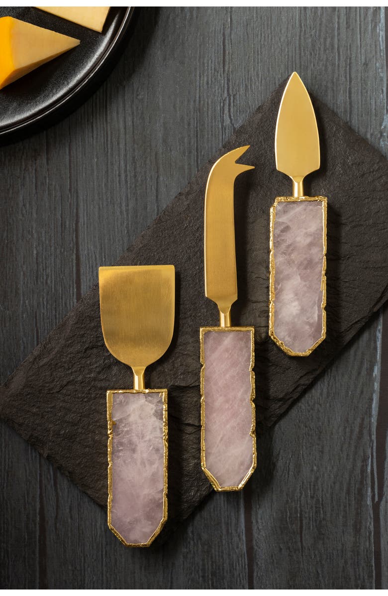 GAURI KOHLI Brittany Cheese Knives, Main, color, Rose Quartz