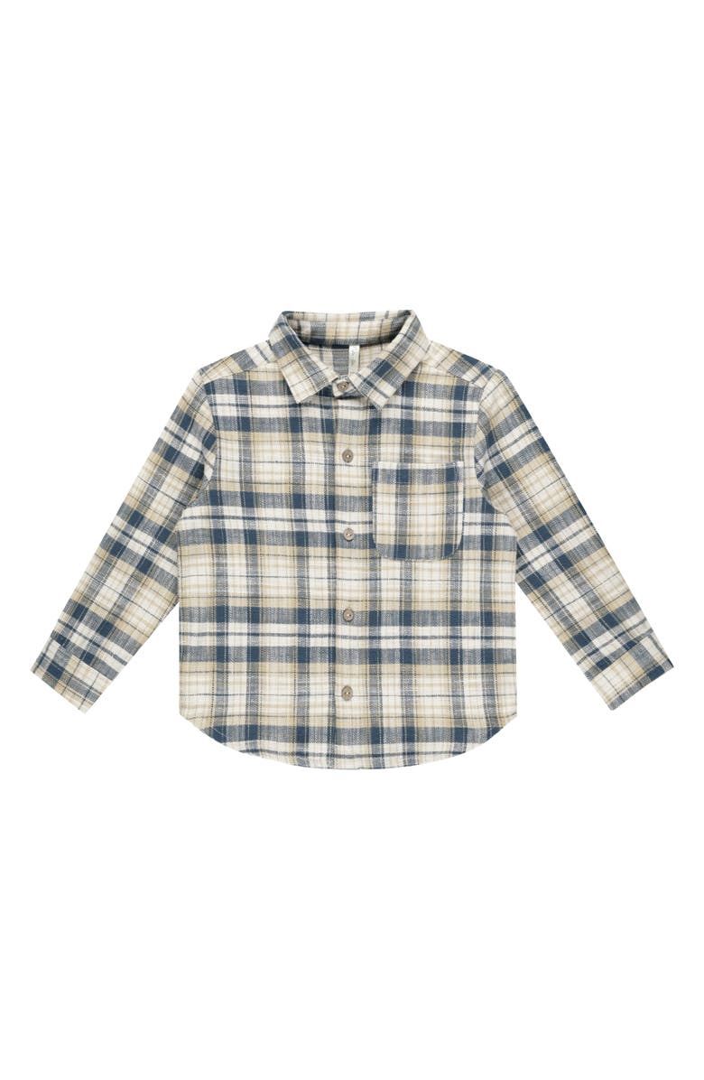 Rylee + Cru Kids' Print Long Sleeve Button-Up Shirt, Main, color, Indigo Plaid