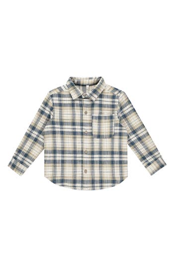 Rylee + Cru Kids' Print Long Sleeve Button-up Shirt In Blue