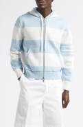 Thom Browne Hector Rugby Stripe Jacquard Zip Hoodie