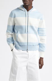 Thom Browne Hector Rugby Stripe Jacquard Zip Hoodie