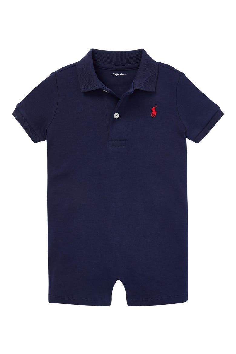 Cotton Polo Romper, Main, color, FRENCH NAVY
