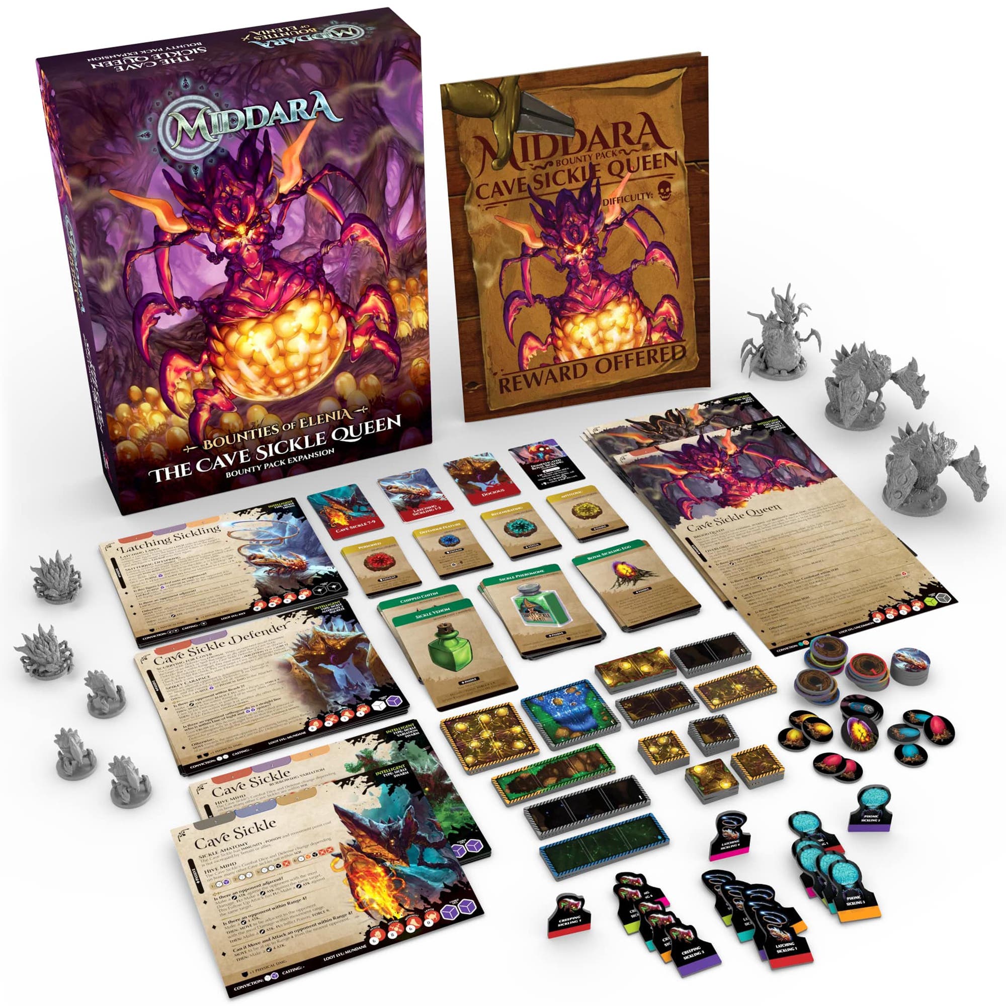 Middara Cave Sickle Queen, Bounty Pack Expansion, 8 Plastic Miniatures in Multicolored 