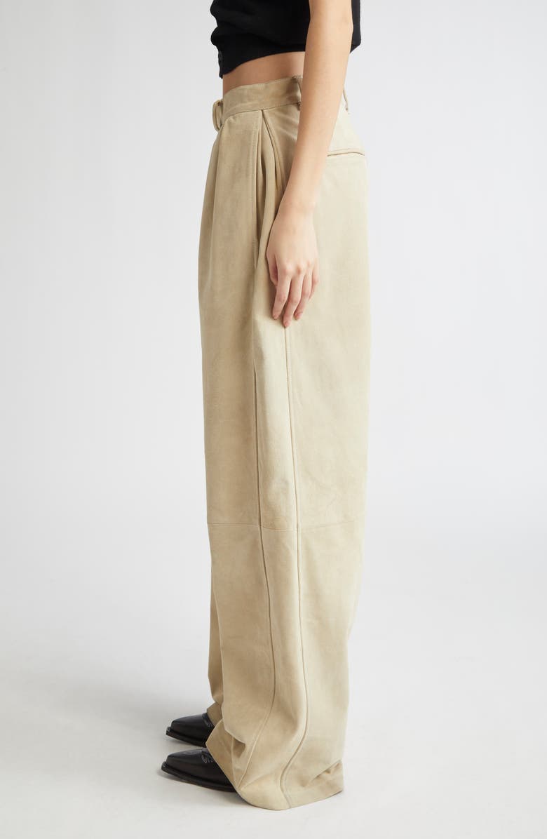 R13 Pleated Wide Leg Suede Pants, Alternate, color, Stone