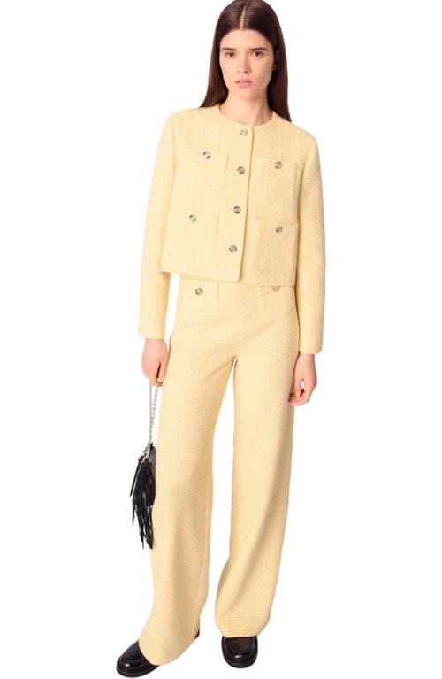 Maje Metallic Tweed Straight Leg Trousers In Yellow