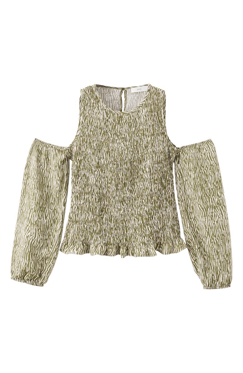MANGO TEEN Smocked Cold Shoulder Top, Alternate, color, 