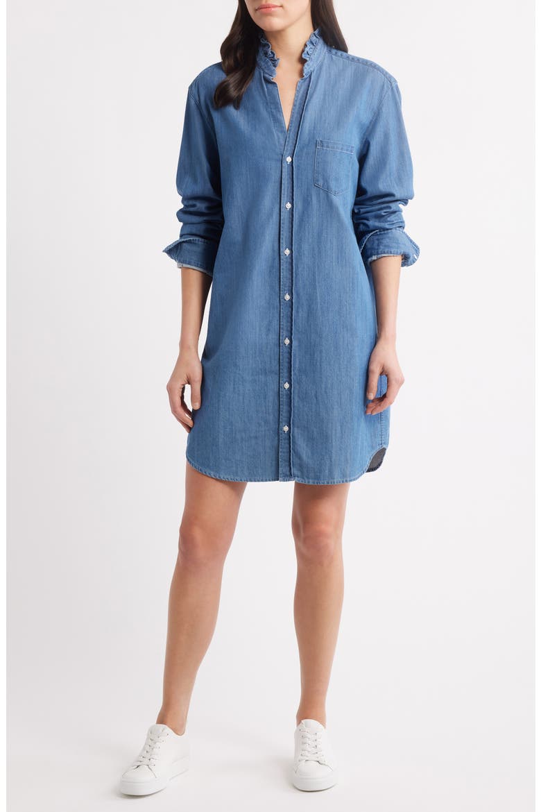 Mary Ruffle Collar Long Sleeve Denim Shirtdress, Main, color, VINTAGE STONEWASHED INDIGO
