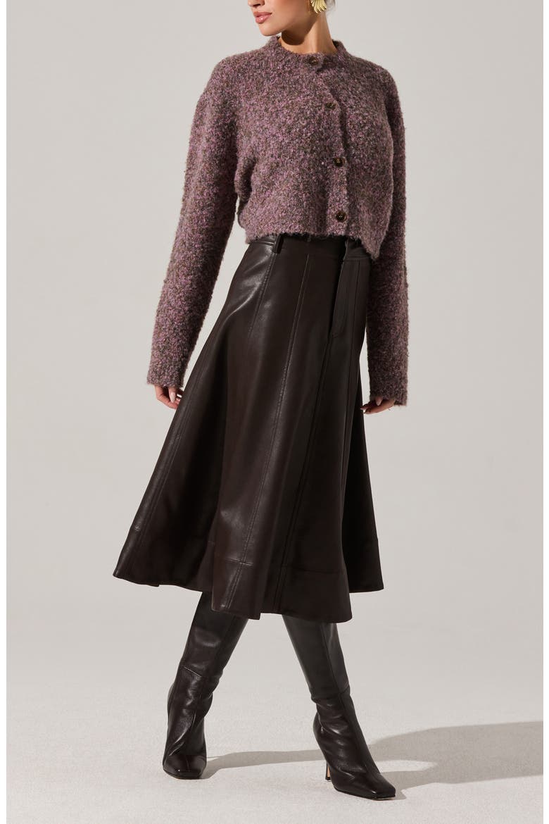 Zhuri Faux Leather A-Line Midi Skirt, Alternate, color, DARK BROWN