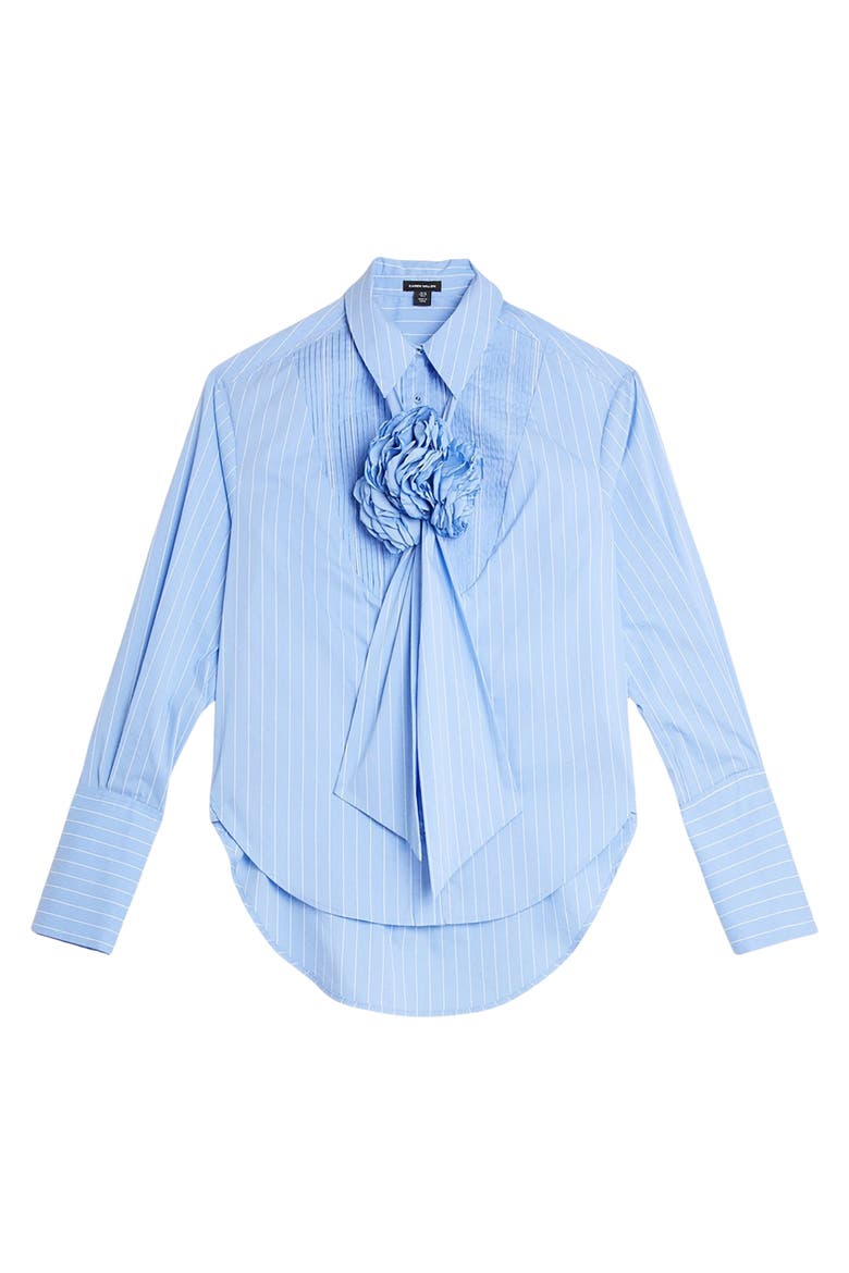 Striped Cotton Tie-Neck Rosette Shirt, Alternate, color, Blue