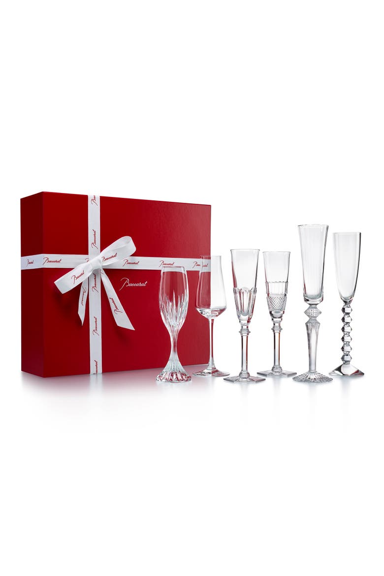 Bubbles in a Box Lead Crystal Champagne Set, Main, color, CLEAR