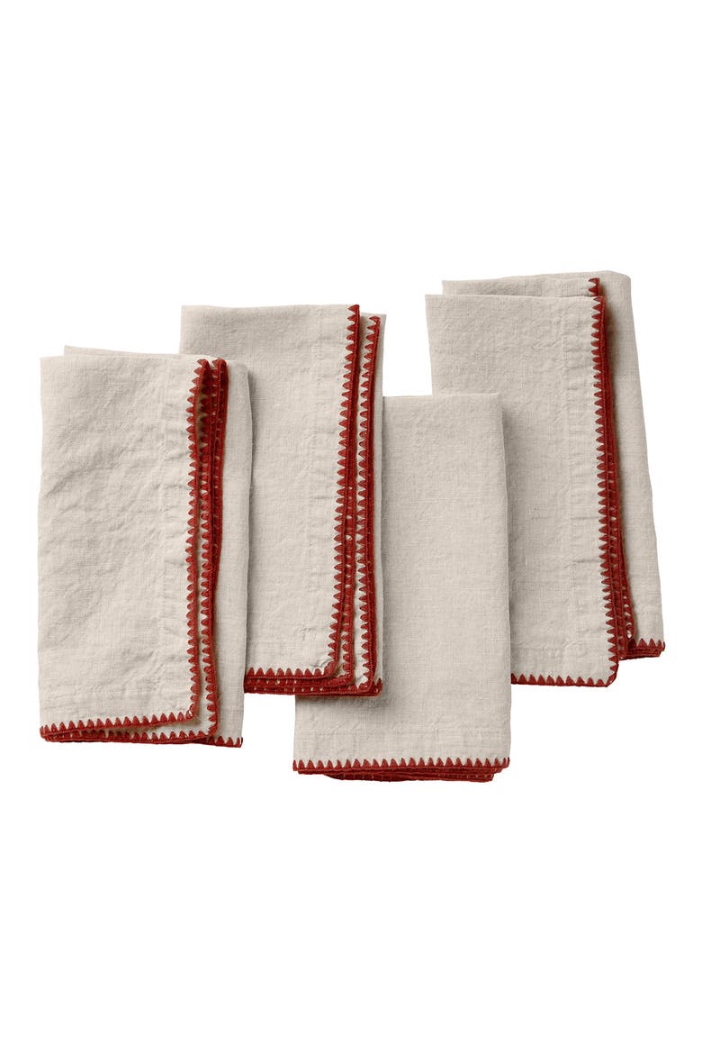 Olivos 4-Pack Organic Linen Napkins, Main, color, NATURAL CHAMBRAY /CLARET