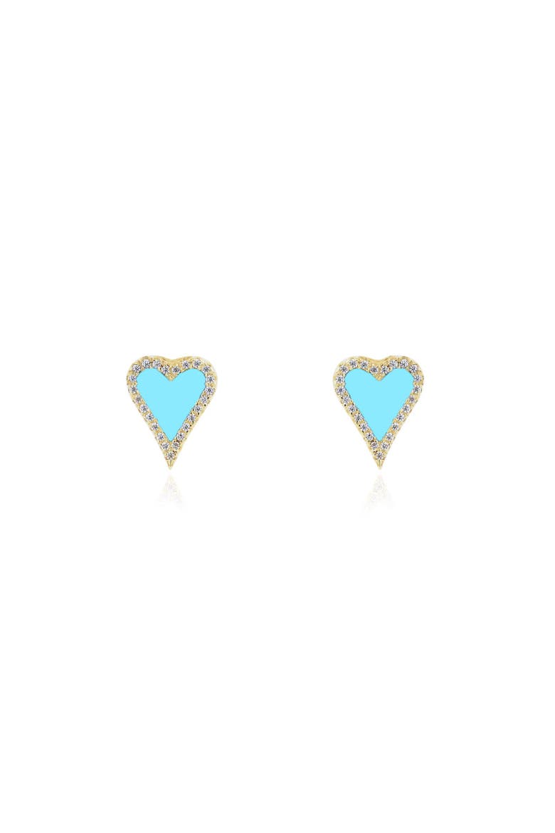 Mini Turquoise CZ Halo Heart Stud Earrings, Alternate, color, Turquoise