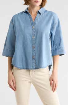 beachlunchlounge Kindell Cotton Denim Button-Up Shirt