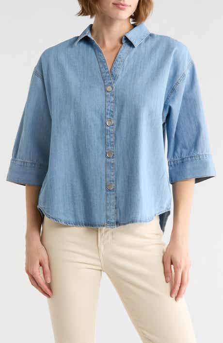 beachlunchlounge Kindell Cotton Denim Button-Up Shirt