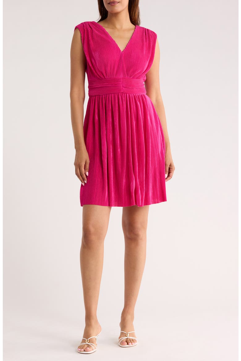 V-Neck Sleeveless Plissé Dress, Main, color, HOT PINK