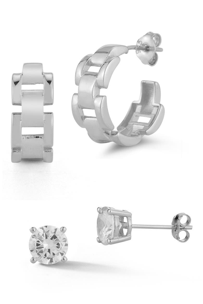 CZ Earrings Set, Main, color, SILVER