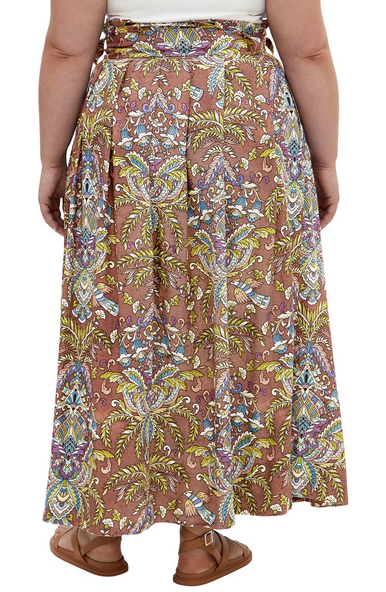 City Chic Sable Tie Waist Maxi Skirt, Alternate, color, Brown Print