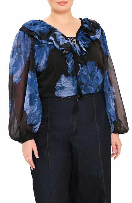 Ruffle Floral Print Balloon Sleeve Top
