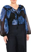 FLYING TOMATO Ruffle Floral Print Balloon Sleeve Top