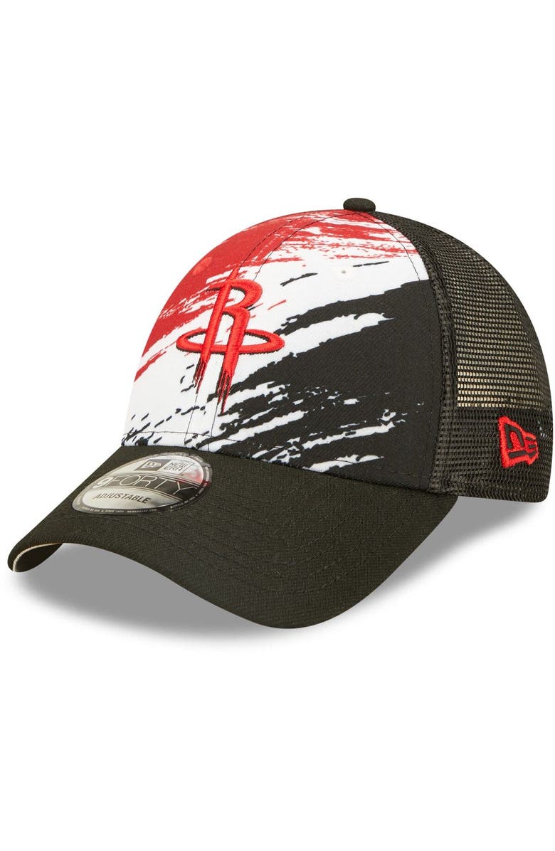 New Era Men's New Era Black Houston Rockets Marble 9FORTY Trucker Snapback Hat, Main, color, 
