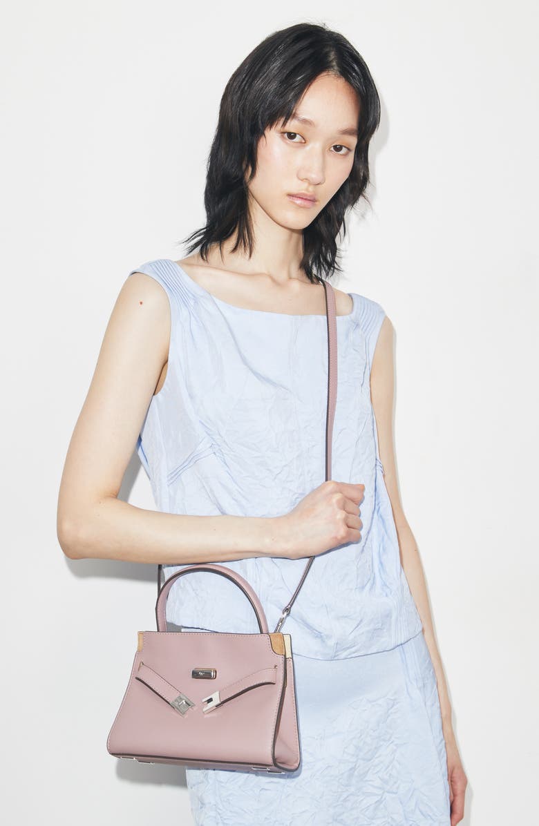 Tory Burch Petite Lee Radziwill Leather Double Bag, Alternate, color, Light Mauve