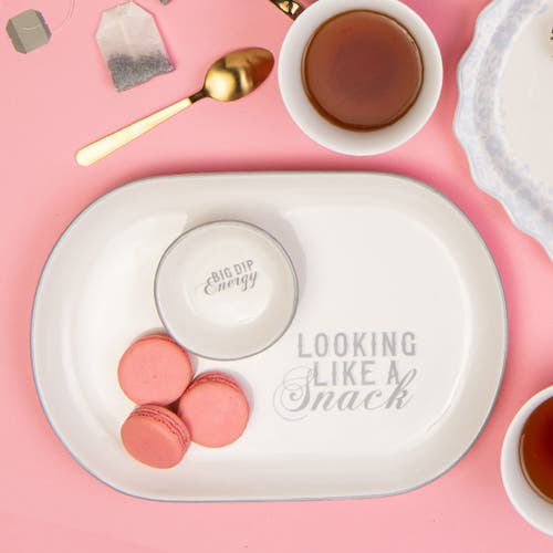 Totalee Gift Big Dip/snack Chip & Dip Set Of 2 Ceramic White In White