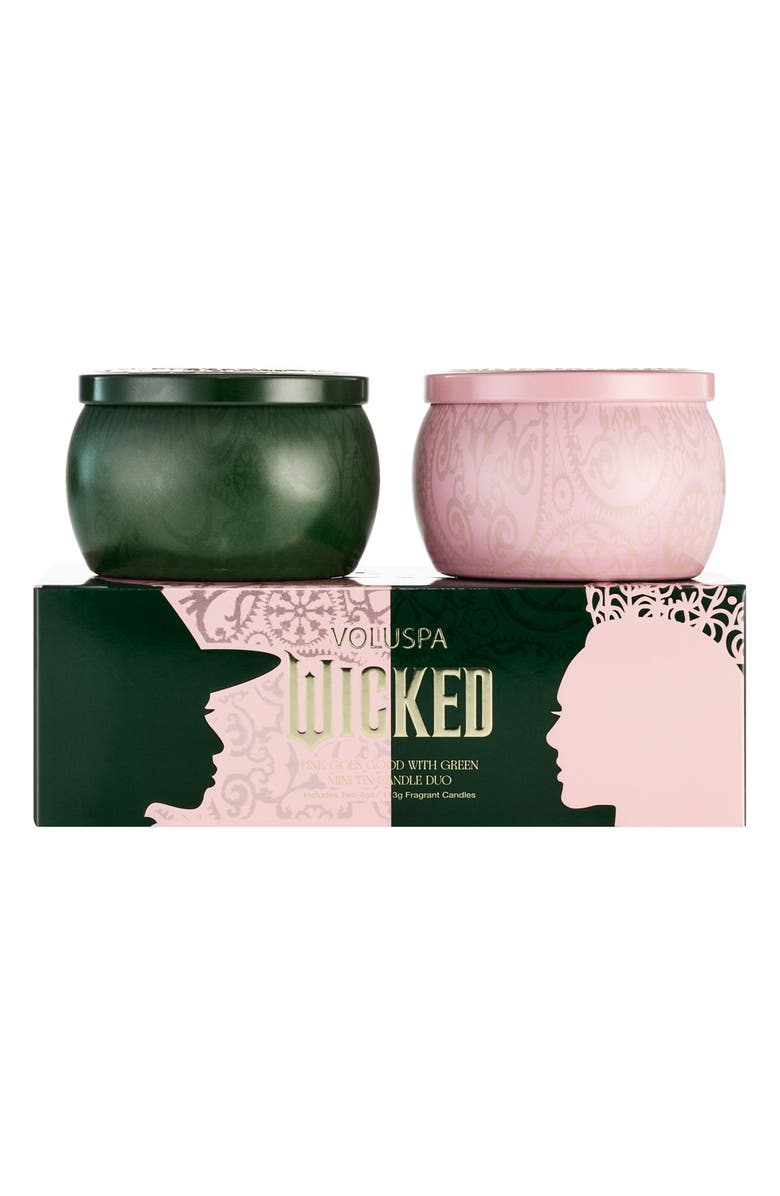 Voluspa "Wicked" Pink Goes Good With Green Mini Tin Candle Duo, Main, color,