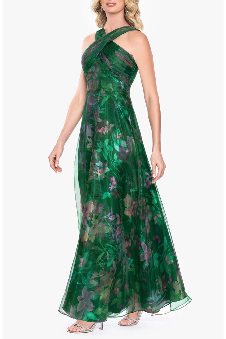 Floral Print Organza Sleeveless Gown, Alternate, color, GREEN/ MULTI