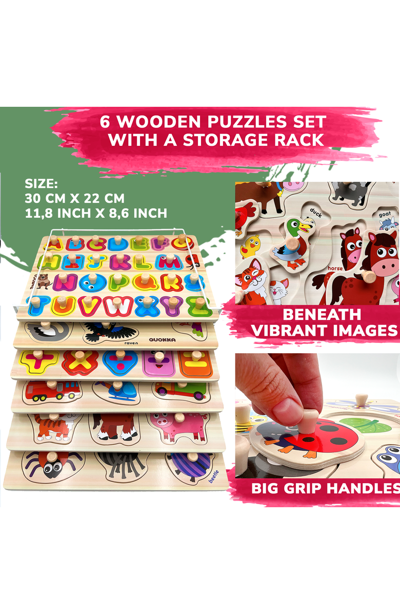 Quokka Wooden Puzzle Board Set for Toddlers, Alternate, color, 6 Pegged In A Rack