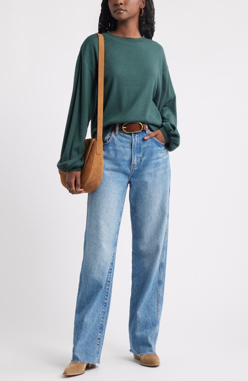 Treasure & Bond Blouson Sleeve Waffle Knit Top In Green