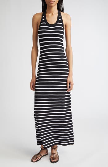 Proenza Schouler Meryl Striped Matte Viscose Rib Halter Maxi Dress In Multi