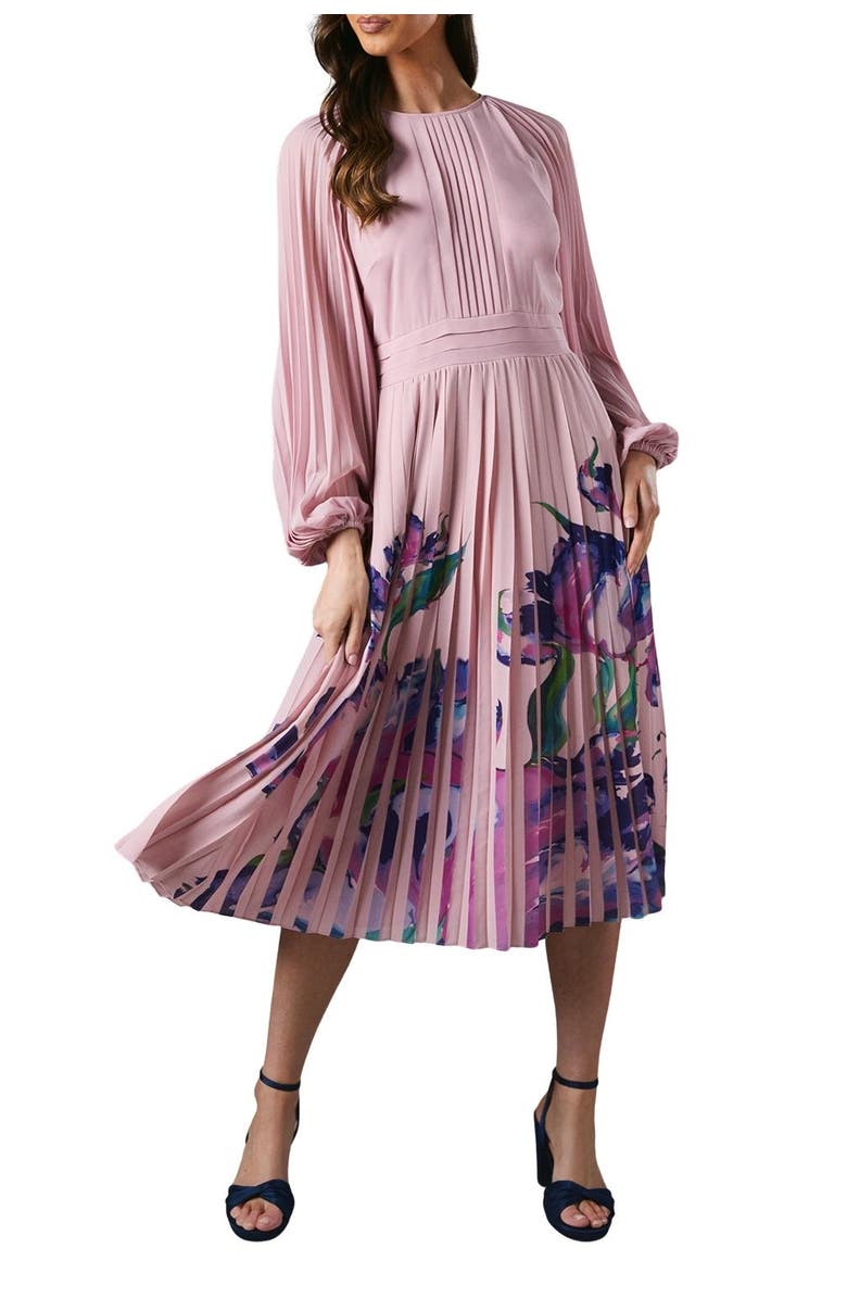 Coast Placement Print Pleat Dress, Alternate, color, Pink