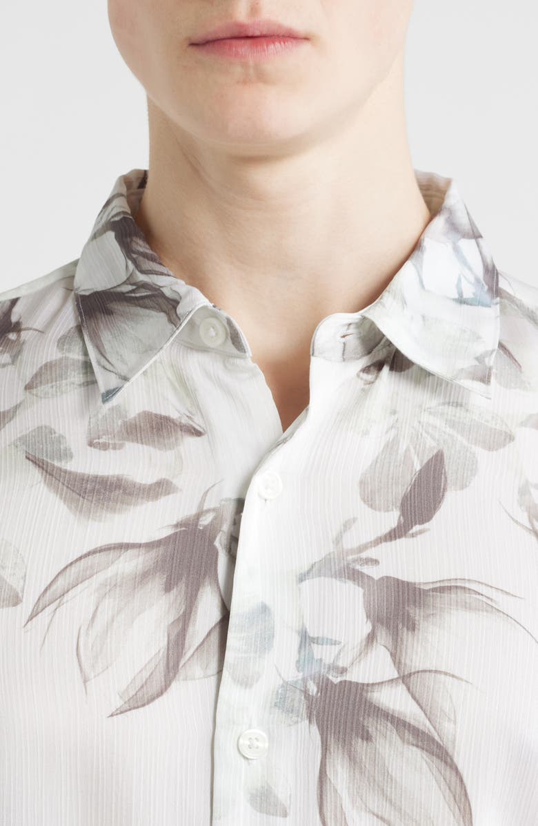 Open Edit Oversize Floral Short Sleeve Silk Button-Up Shirt, Alternate, color, White Luminous Floral