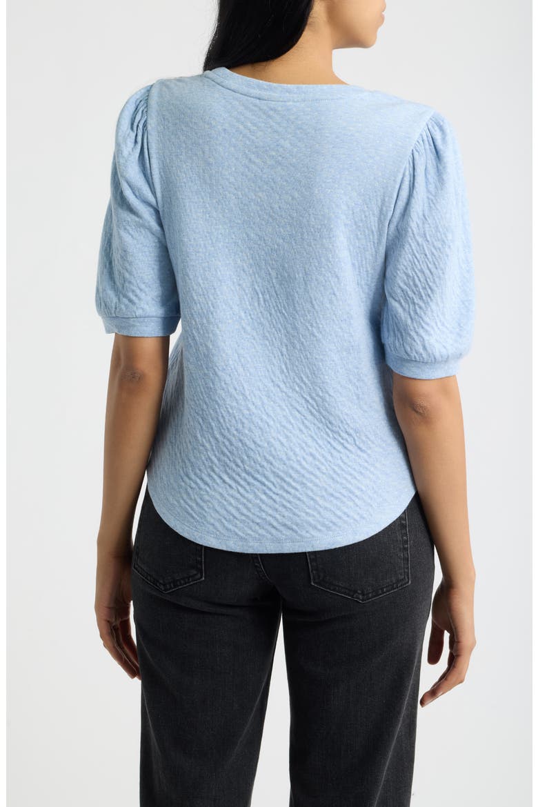 Puff Sleeve Textured Cotton T-Shirt, Alternate, color, LT DENIM/ IVORY
