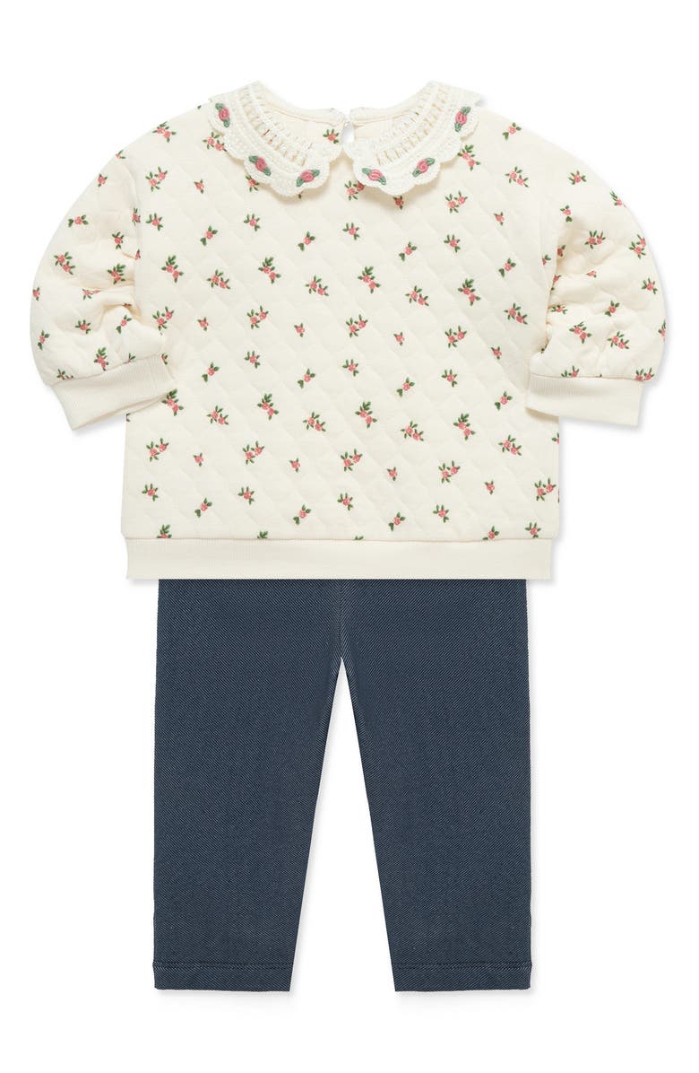 Little Me Rose Collared Sweatshirt & Leggings Set, Alternate, color, Blue/ White
